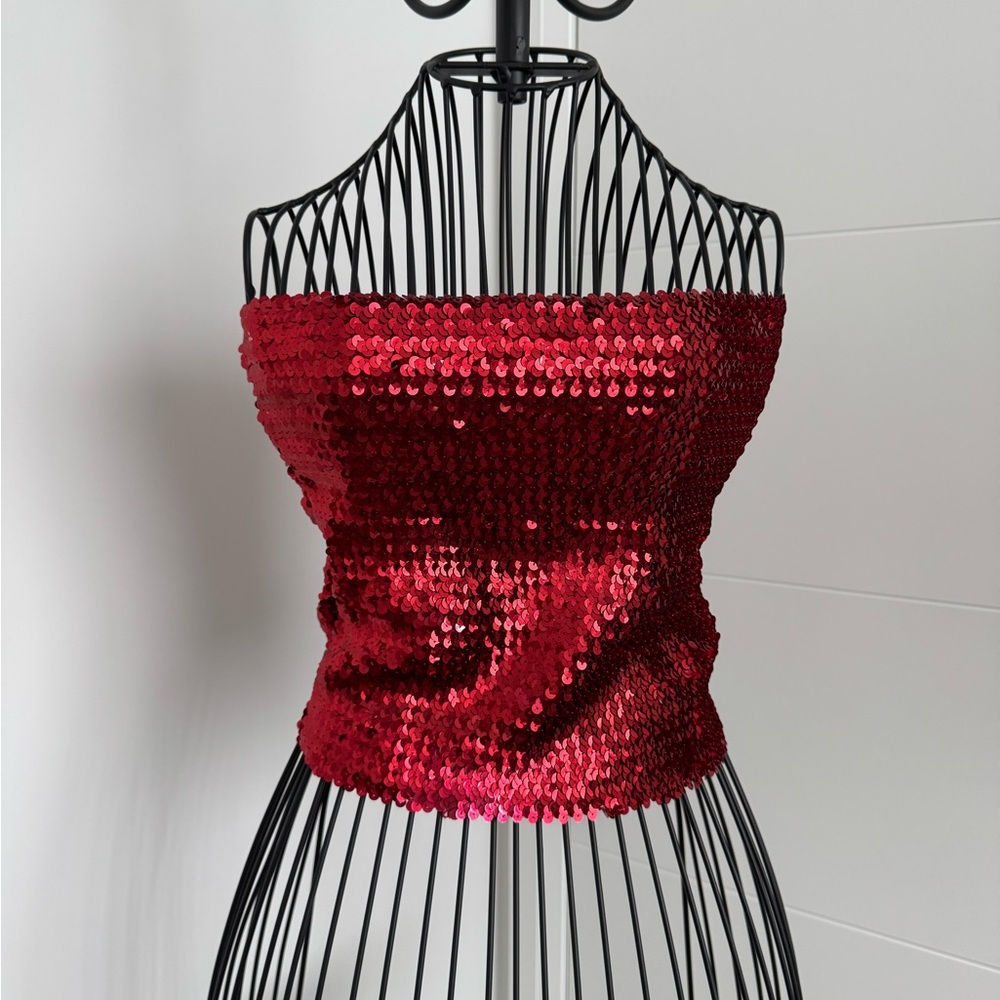 Red sequin tube top